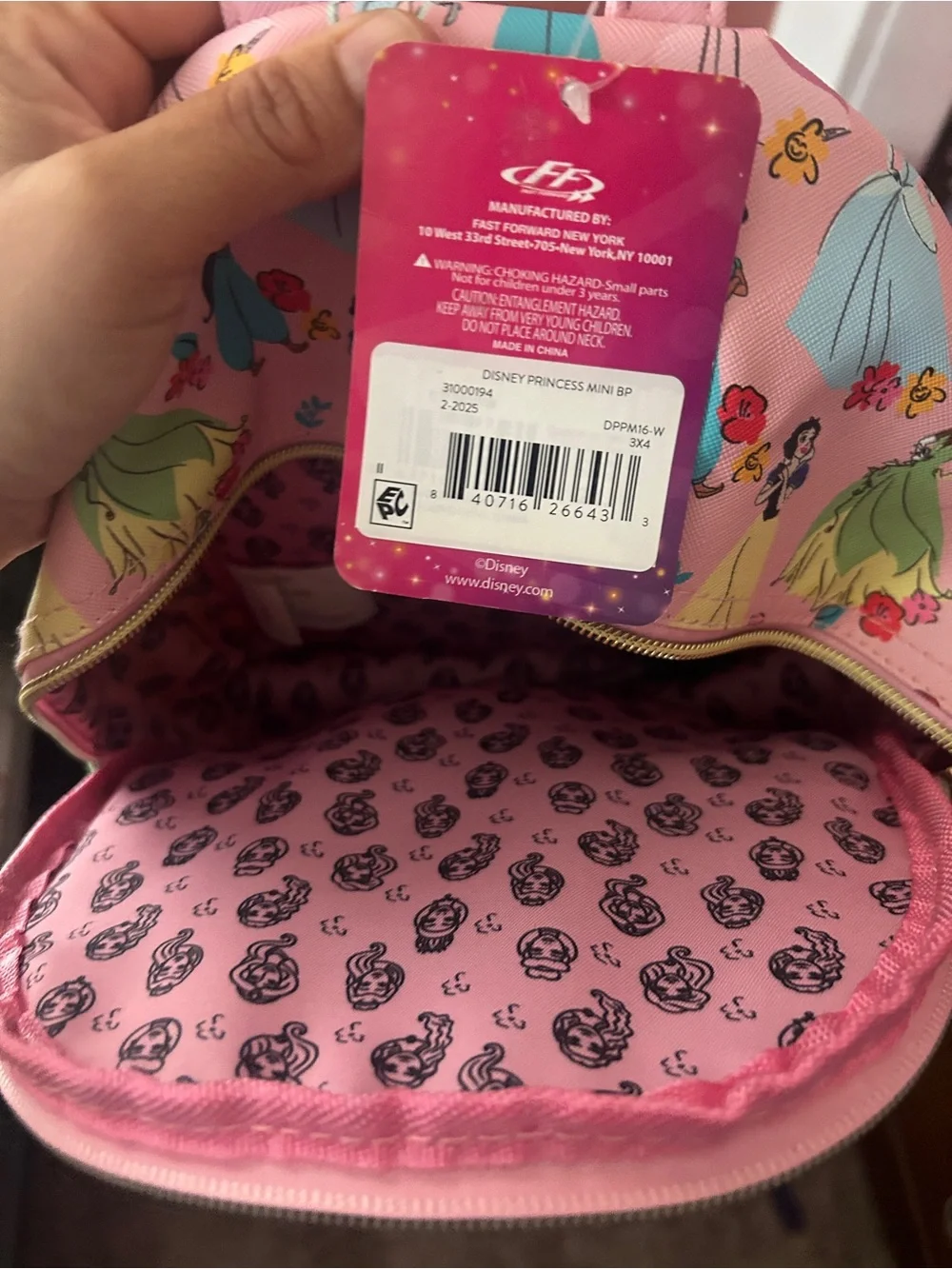 Disney Pink Princess Mini Backpack with Multicolor Character Print